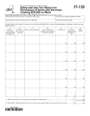Form IT-135:2013:Sales And Use Tax Report For Purchases Of Items ...