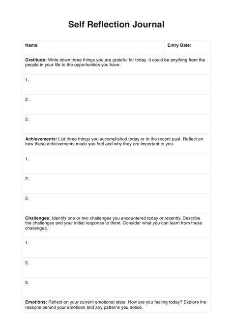 Self Reflection Worksheets & Example | Free PDF Download