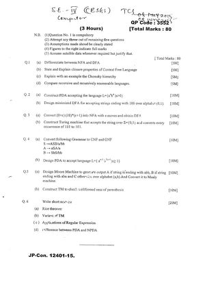 Tcs - past year question paper - Theory Of Computer Science - Studocu