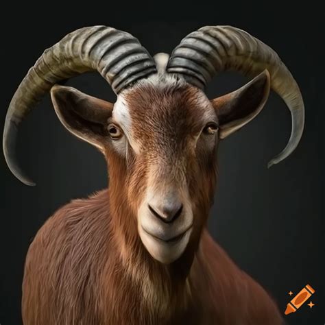 Photo-realistic brown goat with curved horns on Craiyon