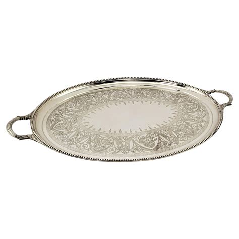 Large Antique English Silver Plated Serving Tray with Ornate Handles ...