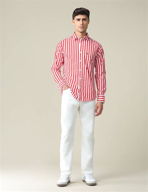 Buy Men Chest Pocket Vertical Stripe Shirt Red|U.S. Polo Assn. India