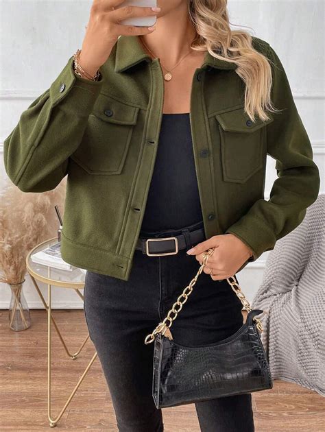 SHEIN LUNE Flap Pocket Button Front Overcoat | SHEIN USA