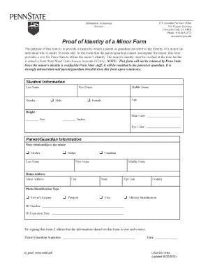 Fillable Online identity psu Proof of Identity of a Minor bFormb ...