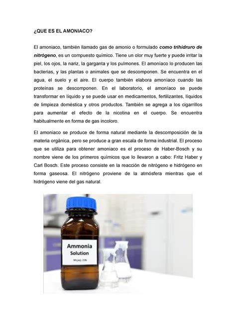 QUE ES EL Amoniaco - ¿QUE ES EL AMONIACO? El amoniaco, también llamado ...