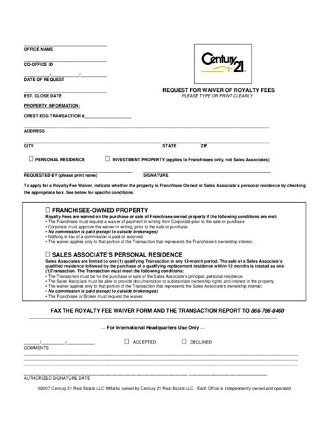 Fillable Online Royalty Fee Waiver Fax Email Print - pdfFiller