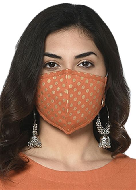 Get Linen Flex Orange Gold Polka Design 3 Ply Mask at ₹ 270 | LBB Shop