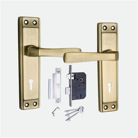 Iron Mortise Door Handle Set with Lock Body, Finish Black Silver, Bras ...