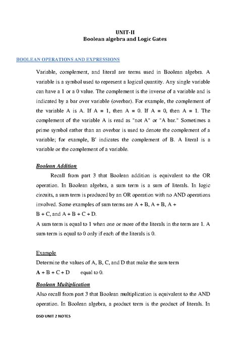 Boolean Algebra - Reading material for cse211 - UNIT-II Boolean algebra ...