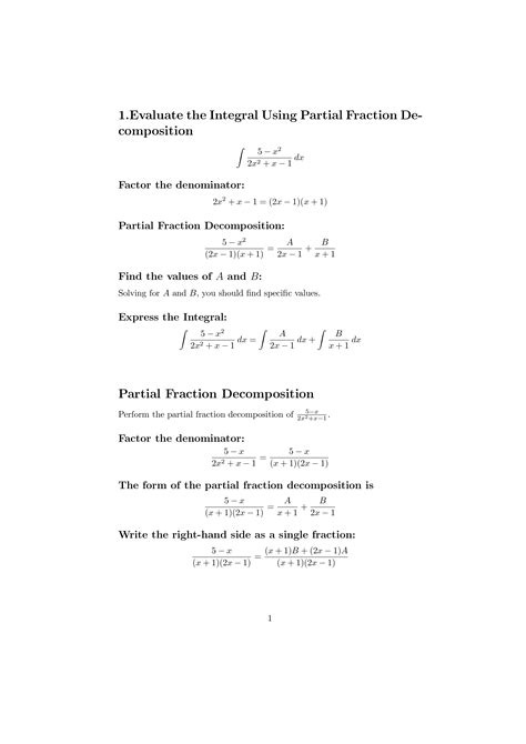 [Solved] 1. evaluate this integral using Partial Fraction Decomposition ...