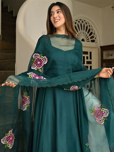 Buy Green Anarkali Embroidered Dupatta Online - Lavanya The Label