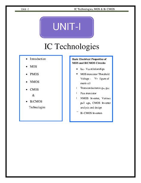 VLSI Unit 1: Electrical Properties & Technologies of MOS/BiCMOS ...