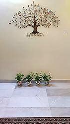 KYARI Beautiful Peacock Feather Print Metal Pot with Stand, Rust-Free ...