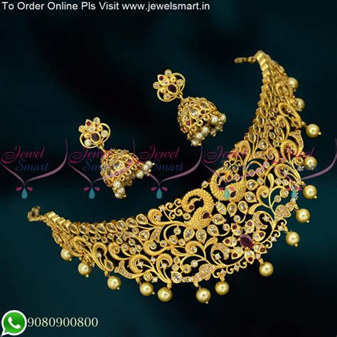 Charming Gold Plated Choker Necklace Screwback Jhumka Earrings Online ...