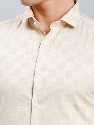 Cream Checks 100% Cotton Slim Fit Formal Full Sleeve Shirt