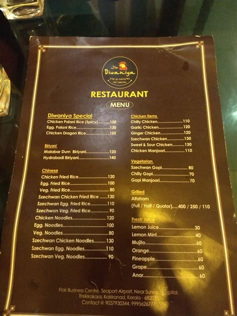 Menu at Diwaniya Restaurant, Ernakulam