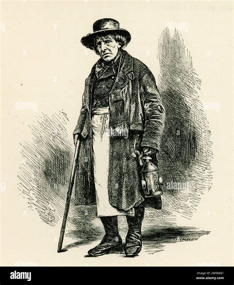 Old London Characters - Charley, an aged parish constable or night watchman, carrying a lantern ...