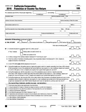 2016 Form CA FTB 100 Fill Online, Printable, Fillable, Blank - pdfFiller