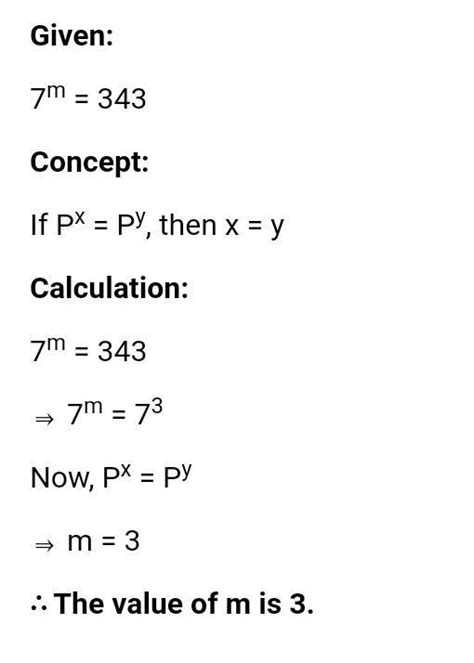 find the value of m 7m=343 - Brainly.in