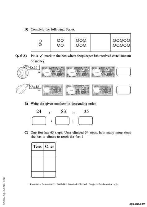 Image result for Class 2 Maths Question Paper
