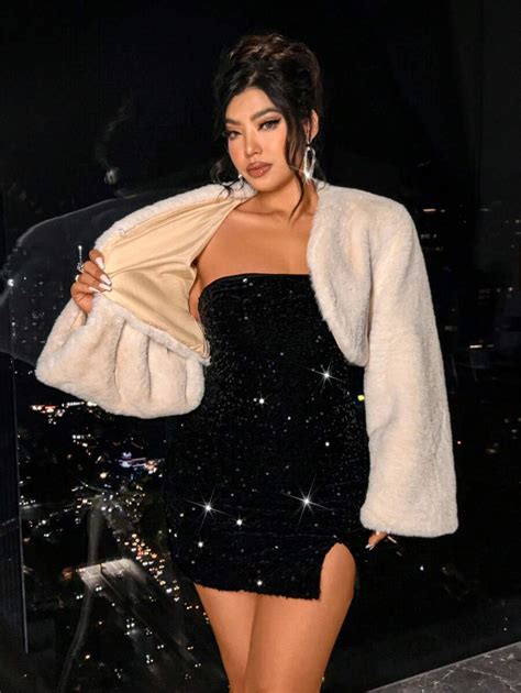 Allurite Plus Size Plus Size Fluffy Short Party Jacket | SHEIN USA