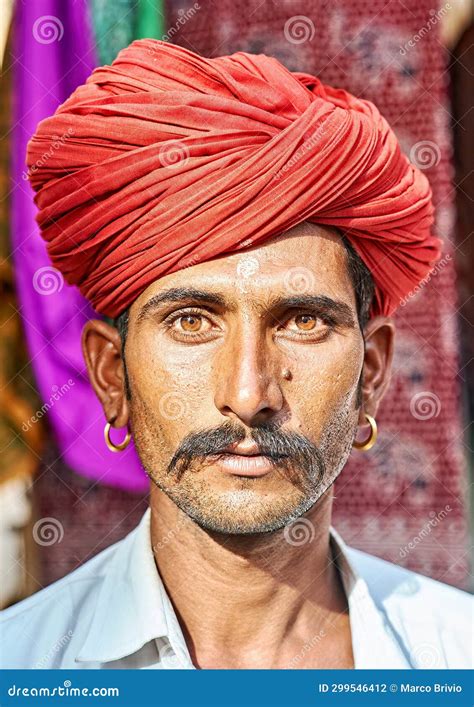 India Rajasthan Jaisalmer. Portrait of a Man with Red Turban Editorial ...