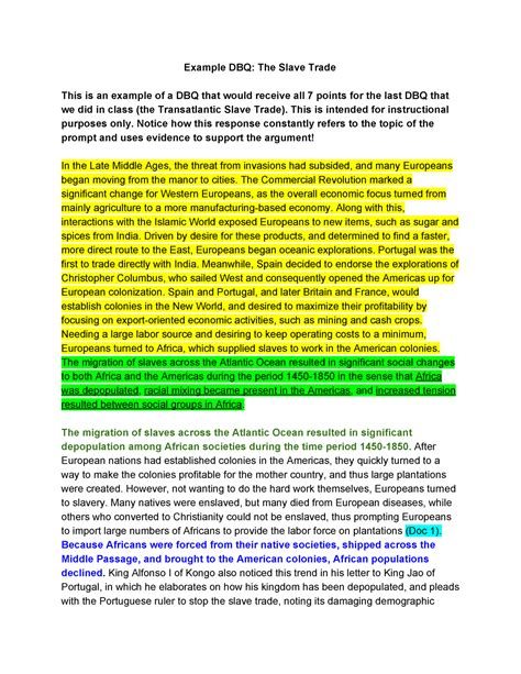 Slave Trade Exemplar DBQ - Example DBQ: The Slave Trade This is an ...