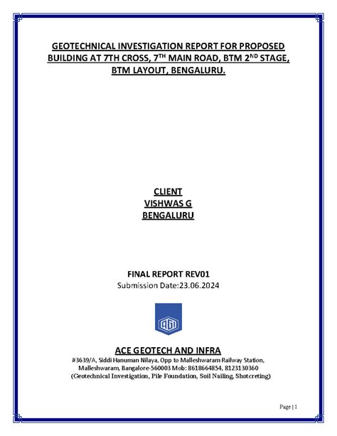 Report-Vishwas,BTM layout - GEOTECHNICAL INVESTIGATION REPORT FOR ...