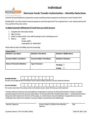ACH/EFT Form - Individual - Common Ground Healthcare Cooperative - Fill ...