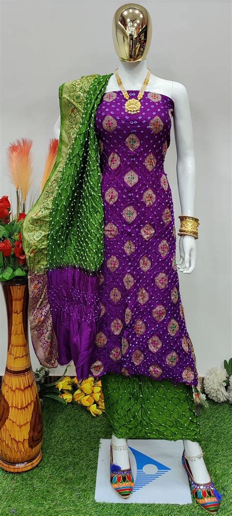 Original Dhupiyan Silk Kasab work Heavy Jamnagar Bandhani Dress ...