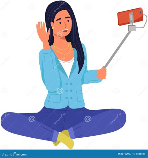 Girl Taking Selfie. Happy Woman with Smartphone Taking Photo Sitting ...