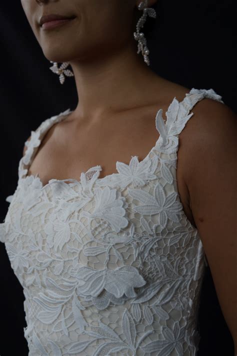 Florence Square Neck Guipure Lace Column Wedding Dress | Bone and Grey Bridal | Affordable ...