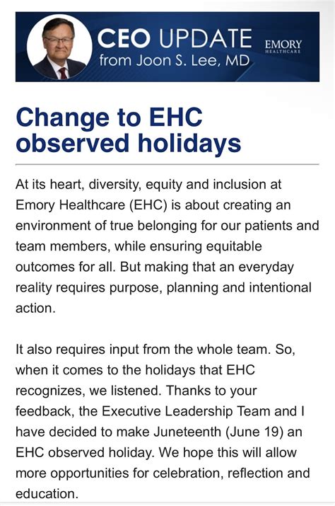 Emory Healthcare Holiday Calendar