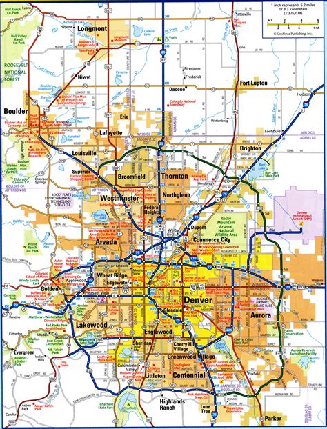 Denver CO city map.Free printable detailed map of Denver city Colorado