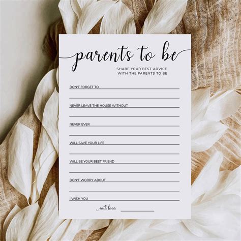 Minimalist Baby Shower Advice Card Advice for Parents to Be Wishes for Parents Baby Shower Games ...