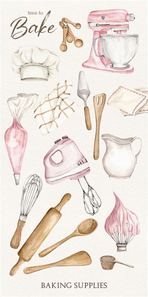 Watercolor baking clipart baking supplies home bakery logo etsy israel – Artofit