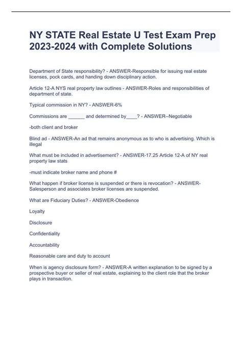 NY STATE Real Estate U Test Exam Prep with Complete Solutions - NY ...