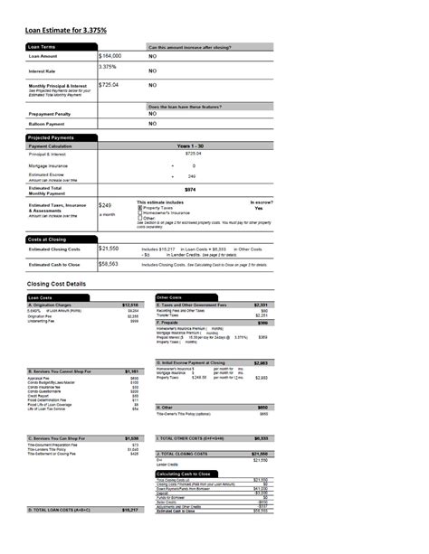 Printable Loan Estimate Form - Printable Forms Free Online