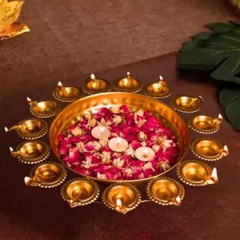 Klassic Decorative Diya Urli Bowl | Handcrafted, 13 Attached Diya ...