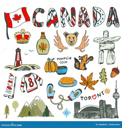 Sketch Hand Drawn Collection of Canada Symbols. Canadian Culture Had ...