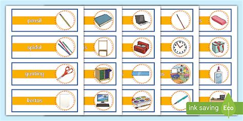 Classroom Objects Vocabulary Cards Indonesian