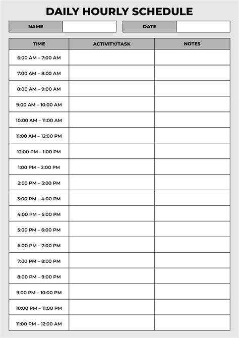 Printable Daily Hourly Schedule Template