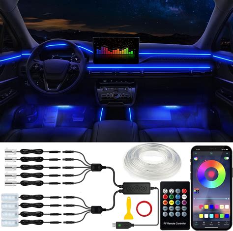 DEHERANE - Tira de luces LED para interior de coche, RGB 6 en 1, kit de ...