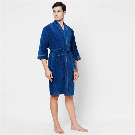 Buy Spaces Large Size Exotica Blue Striped Large Cotton Bathrobe from ...