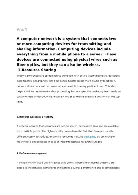 Ans 1 - Ans 1 A computer network is a system that connects two or more ...