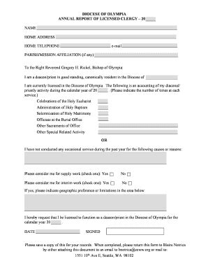 Fillable Online ecww Report of Licensed Clergy - DIOCESE OF OLYMPIA Fax ...
