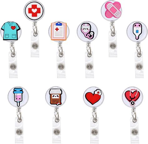 YEALQUE 10 Pack Nurse Badge Reel Holder Retractable Nursing ID Badge ...