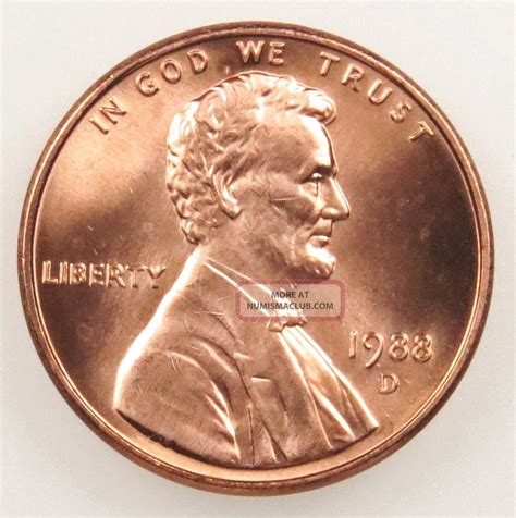 1988 D Uncirculated Lincoln Memorial Cent Penny (b05)