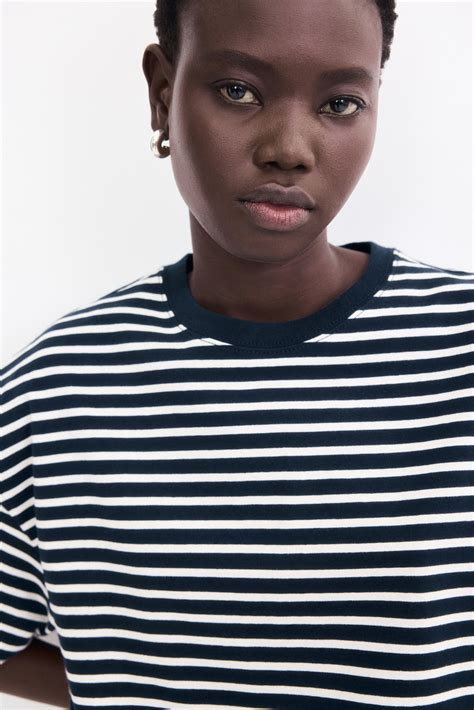 Oversized T-shirt - Navy blue/White striped - Ladies | H&M GB