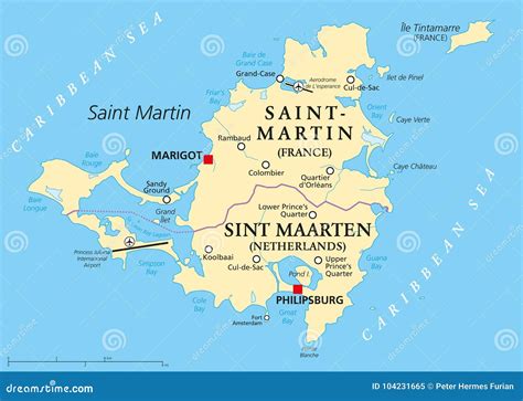 Map Of Saint Martin Island, France. Sint Maarten Island, Netherlands ...